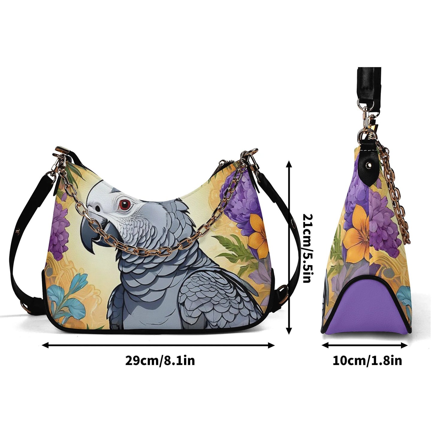 African Grey Cross-body Bag With Chain Decoration