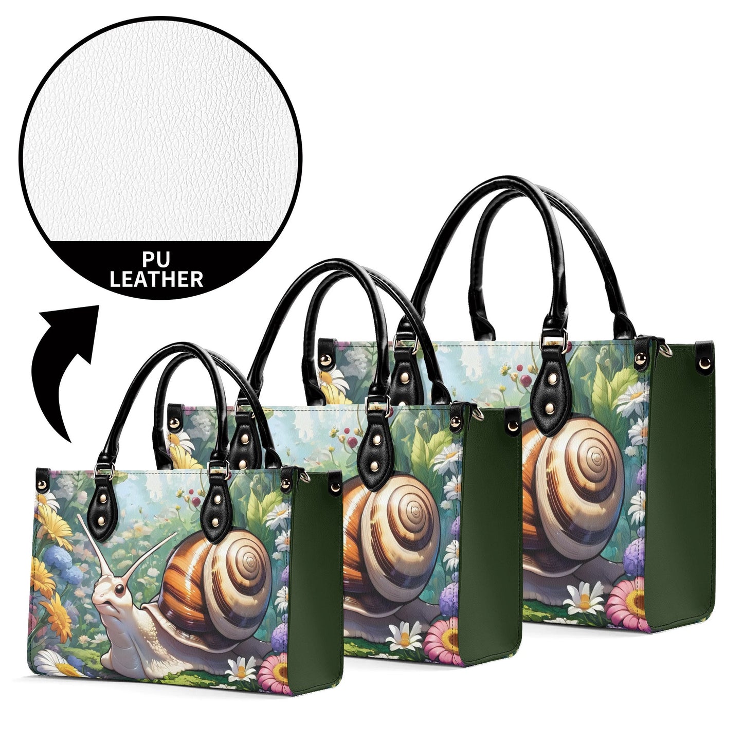 Cute snail Women PU Leather Handbag, cute snail purse, unique snail gift