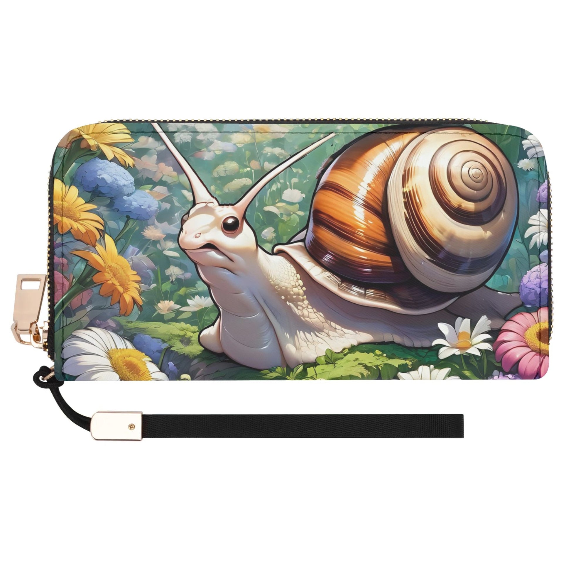 Snail Leather Zipper Wristlet Wallet