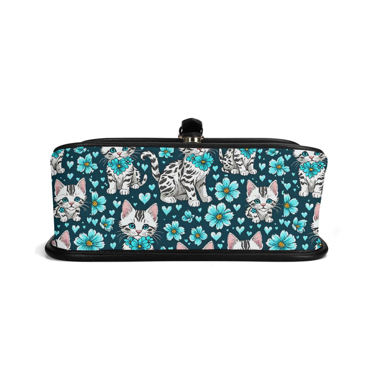 Kittens blue flowers Women's PU Chain Shoulder bags