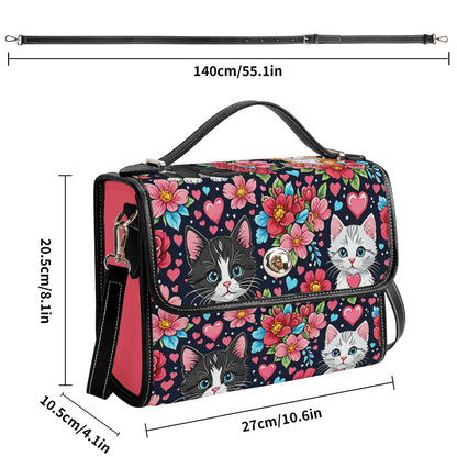 Floral Cat Kitten Leather Satchel Bag