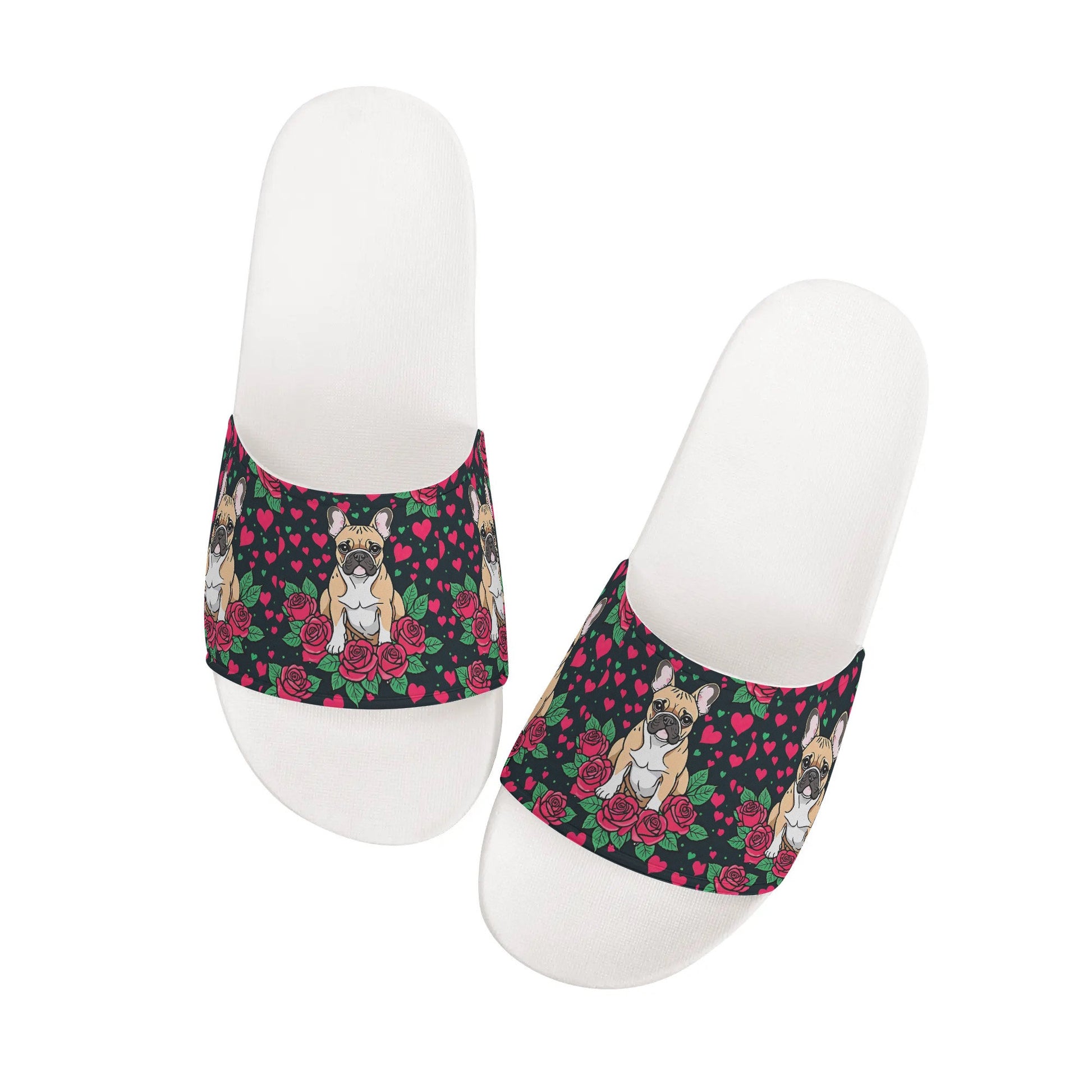 Frenchie Women's Slide Sandals, French Bulldog Flip Flops