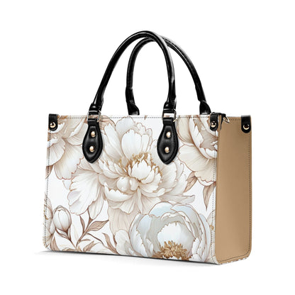 White and gold floral Women PU Leather Handbag, flower purse