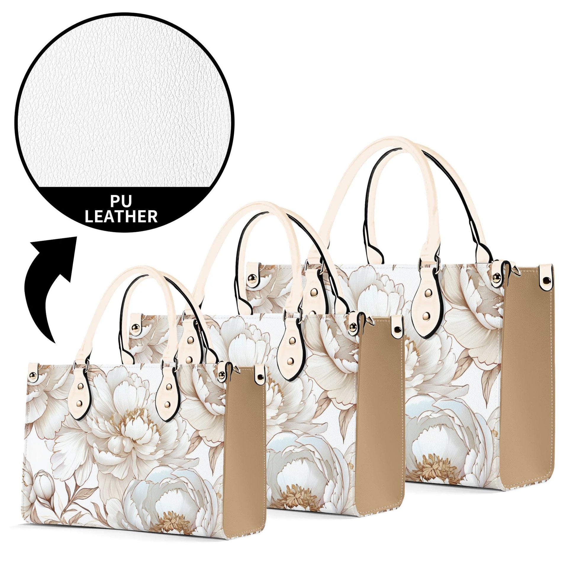 White and gold floral Women PU Leather Handbag, flower purse