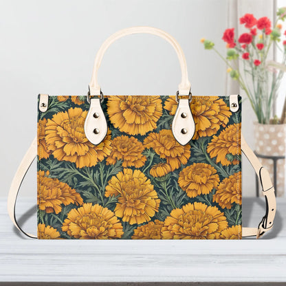 Marigold Women PU Leather Handbag, floral purse, marigold bag