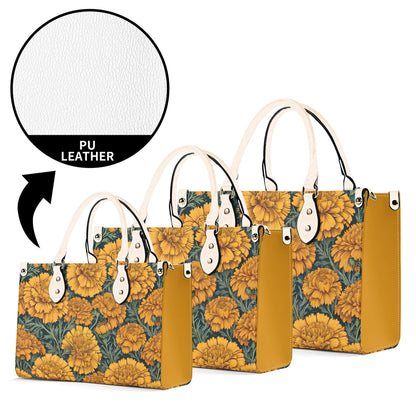 Marigold Women PU Leather Handbag, floral purse, marigold bag