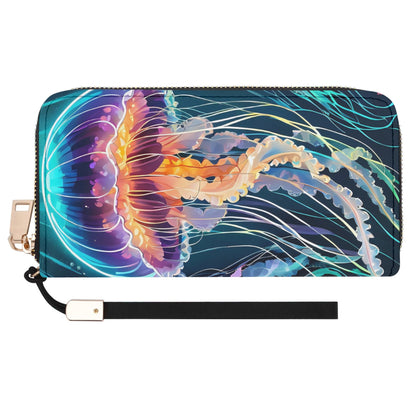 Jelly Fish Leather Zipper Wristlet Wallet