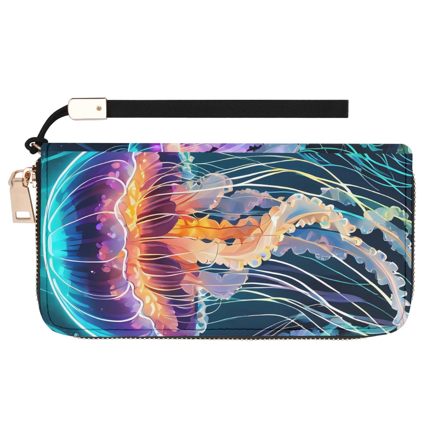 Jelly Fish Leather Zipper Wristlet Wallet