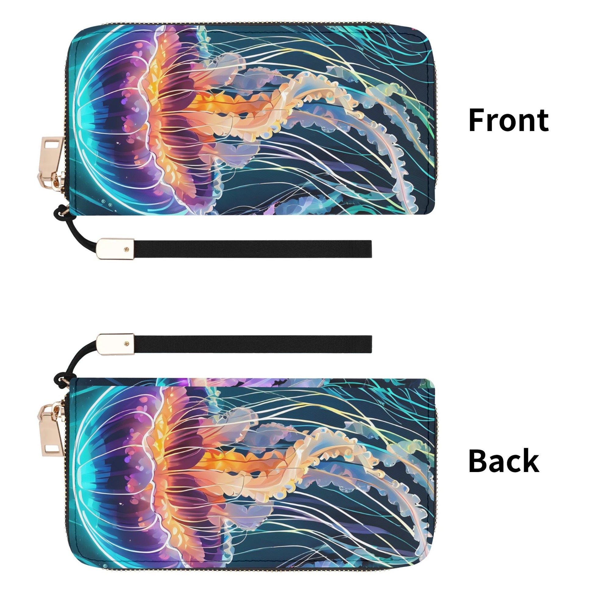 Jelly Fish Leather Zipper Wristlet Wallet