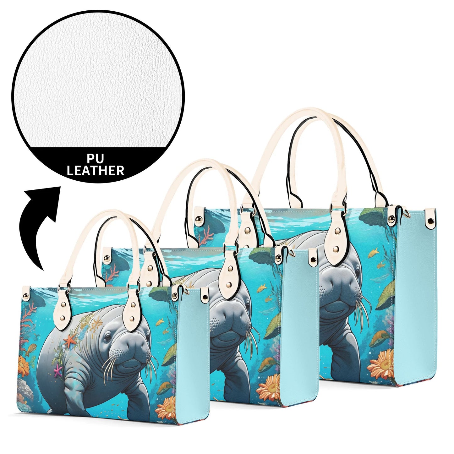 Manatee Women PU Leather Handbag Manatee lover gift