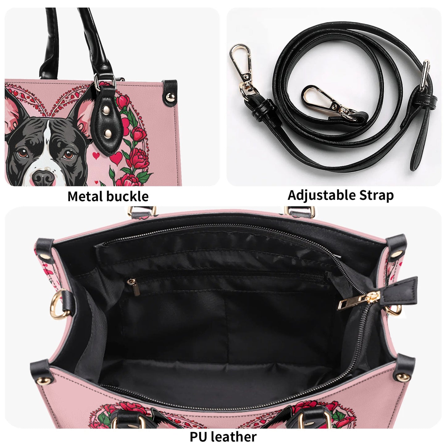 Pitbull Heart Pink Women PU Leather Handbag