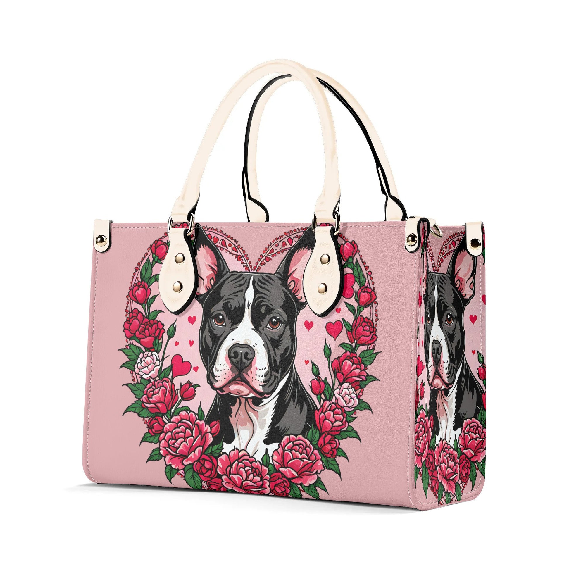 Pitbull Heart Pink Women PU Leather Handbag