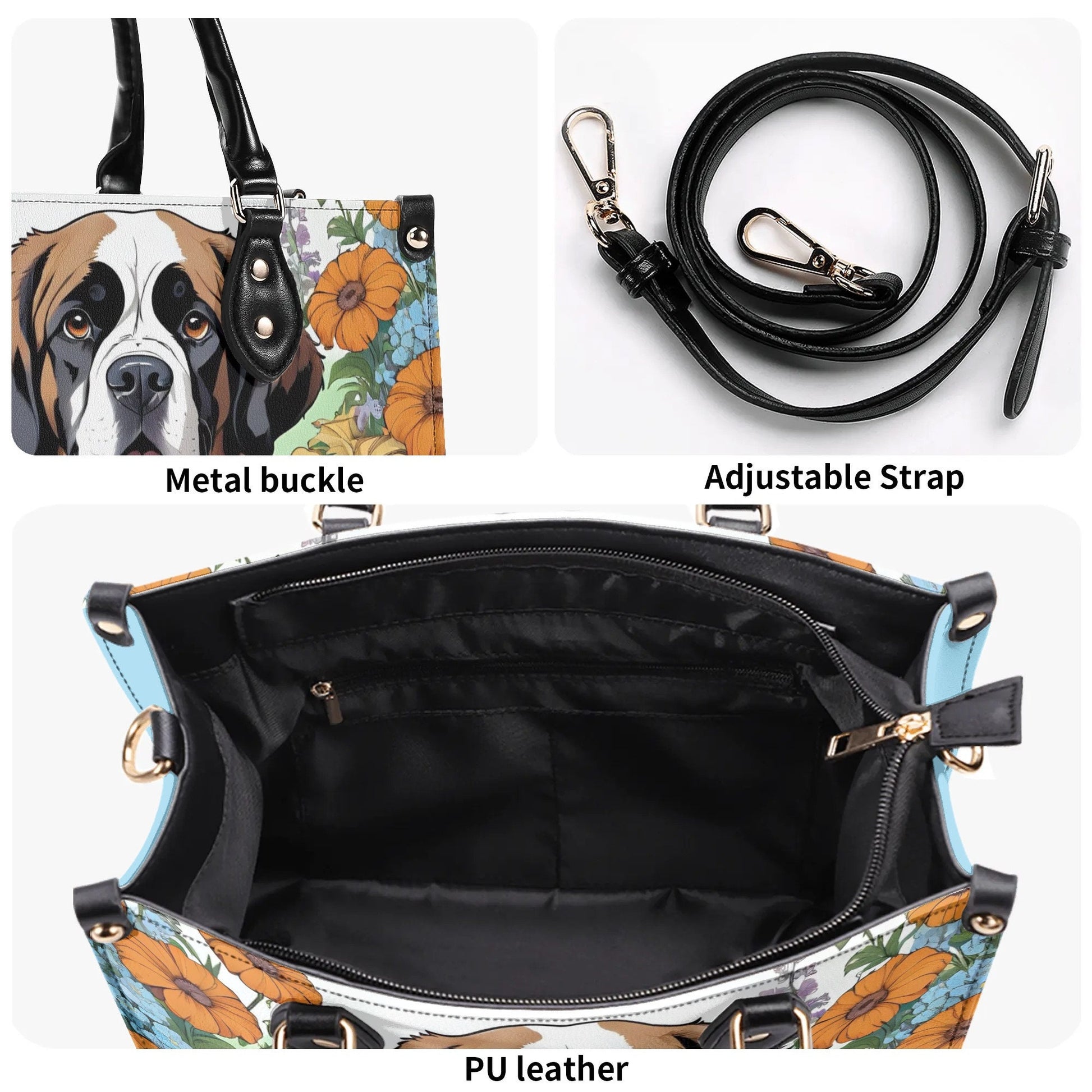 Saint Bernard Dog Women PU Leather Handbag