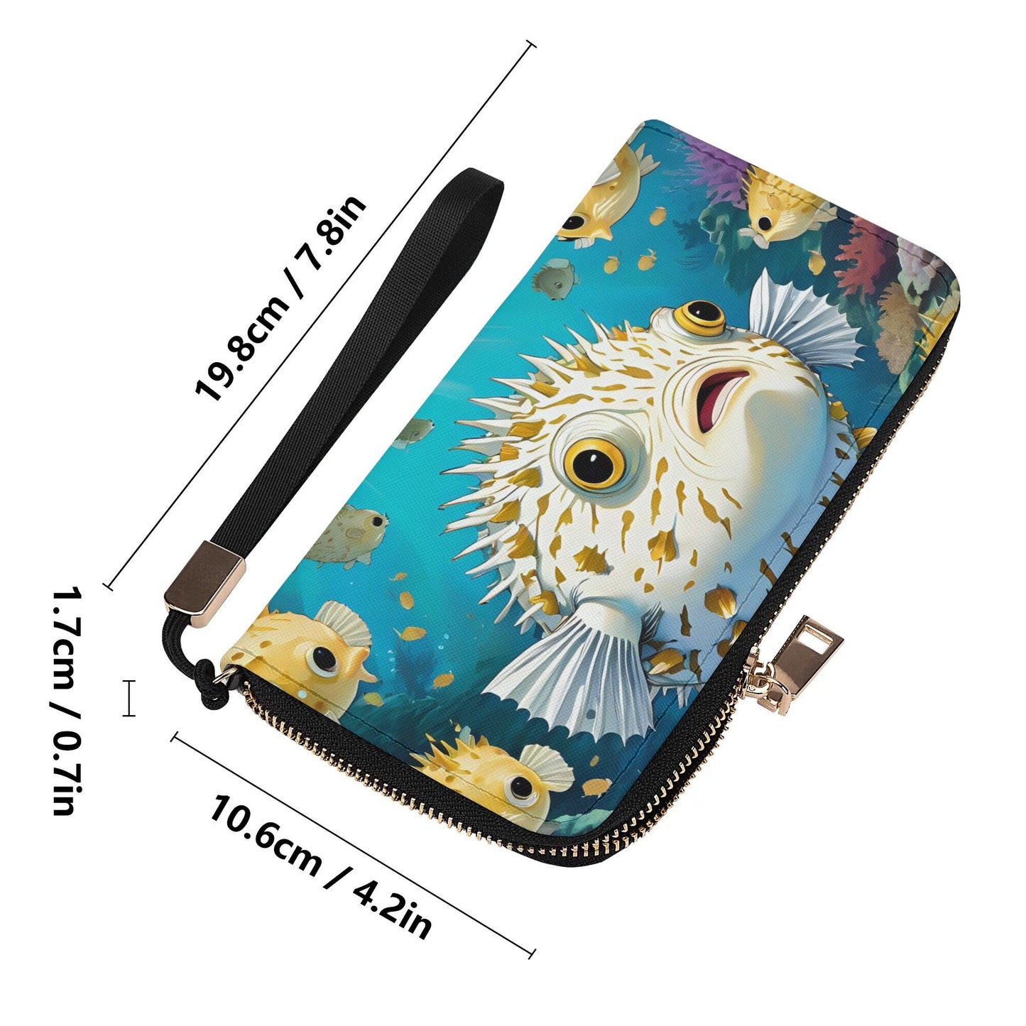 puffer fish Leather Zipper Wristlet Wallet