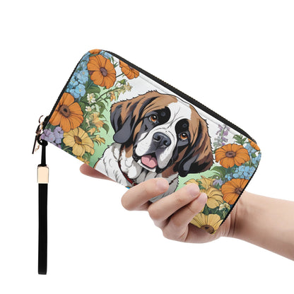 Saint Bernard Dog Leather Zipper Wristlet Wallet