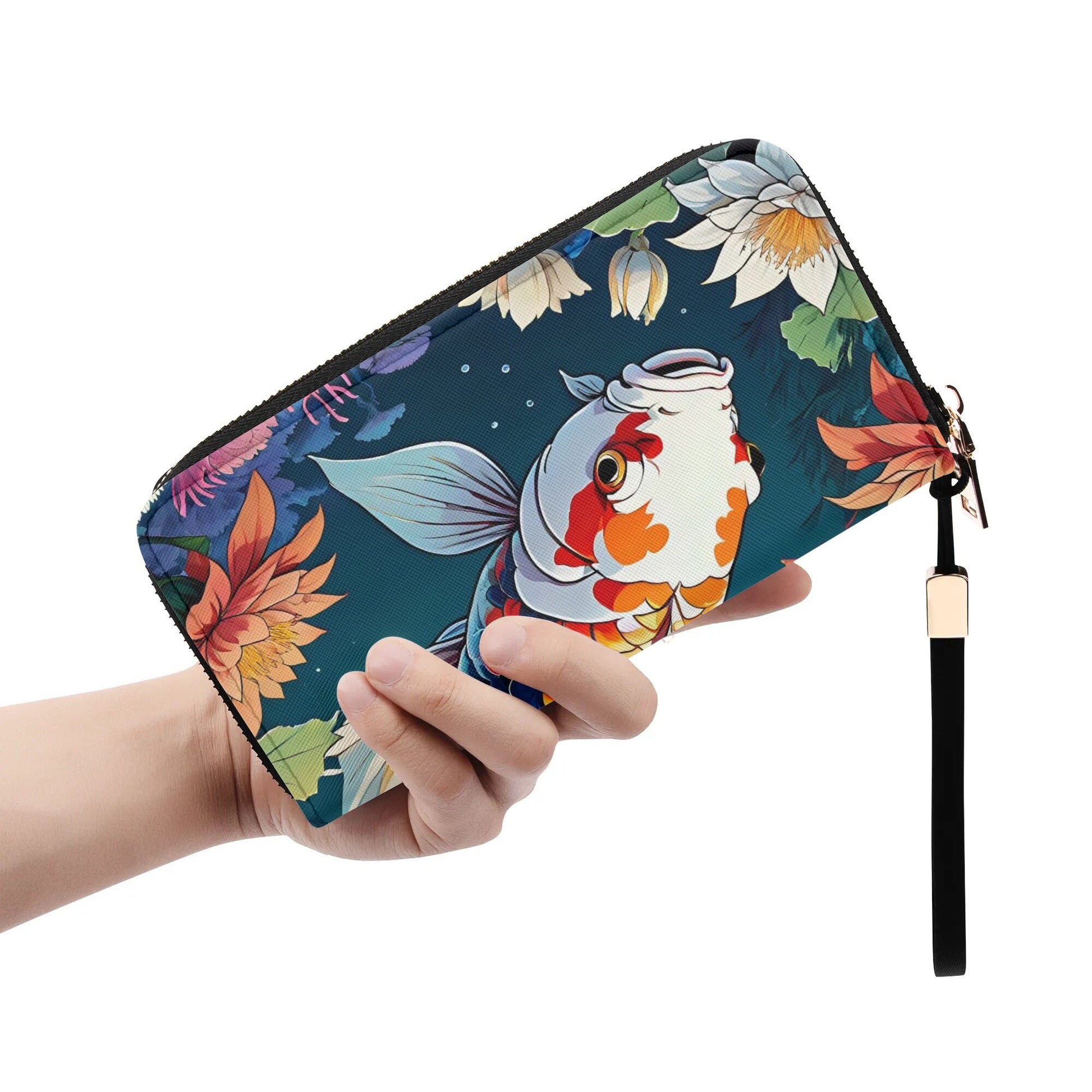 koi fish Leather Zipper Wristlet Wallet