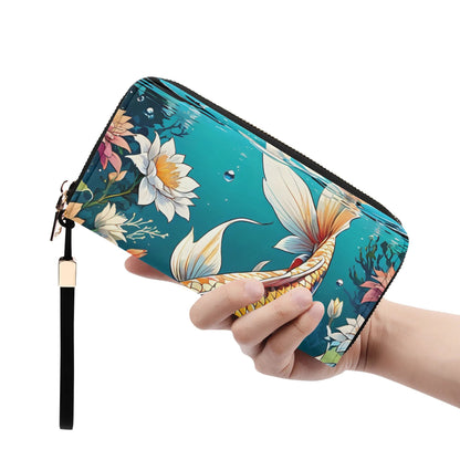 koi fish Leather Zipper Wristlet Wallet