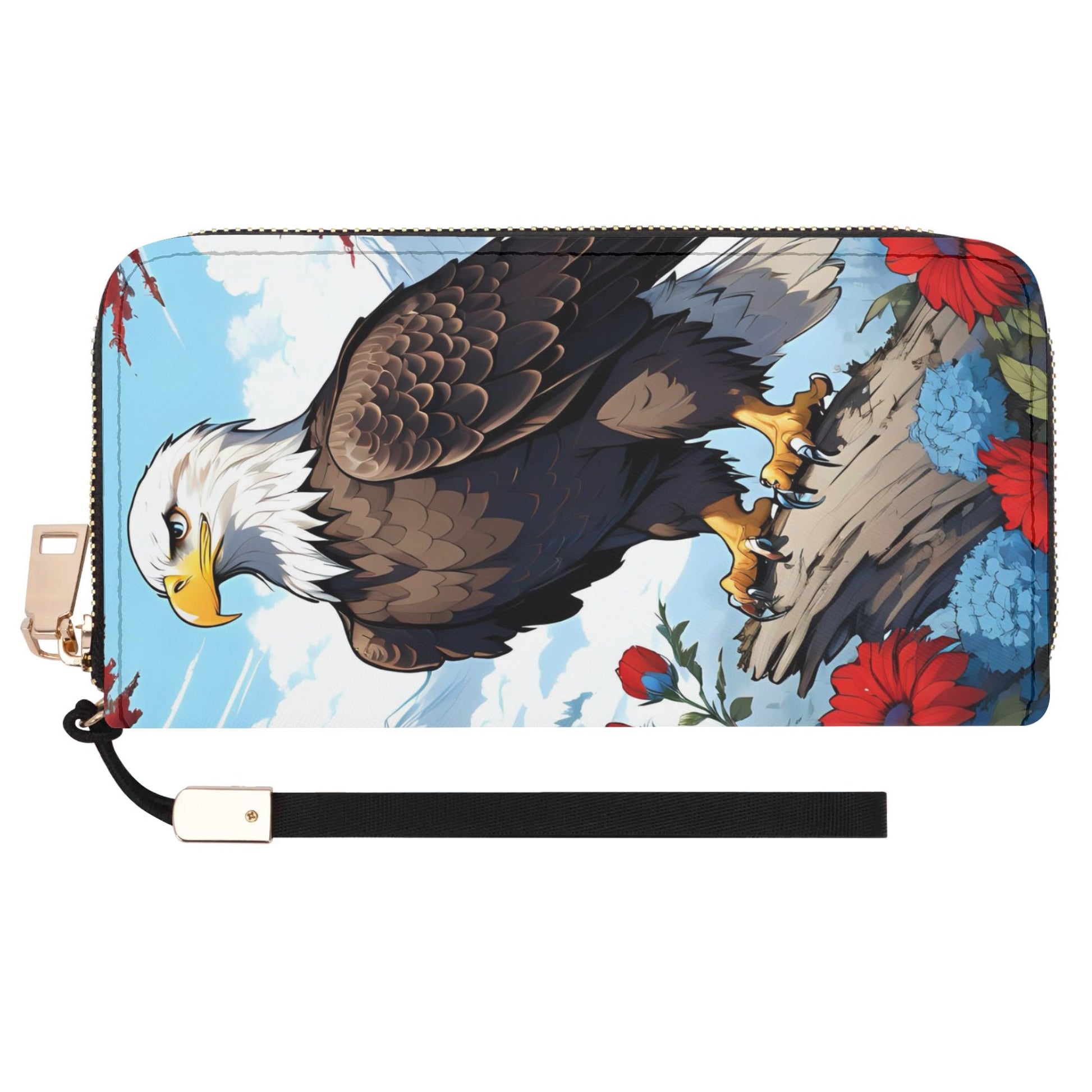 Bald Eagle Leather Zipper Wristlet Wallet