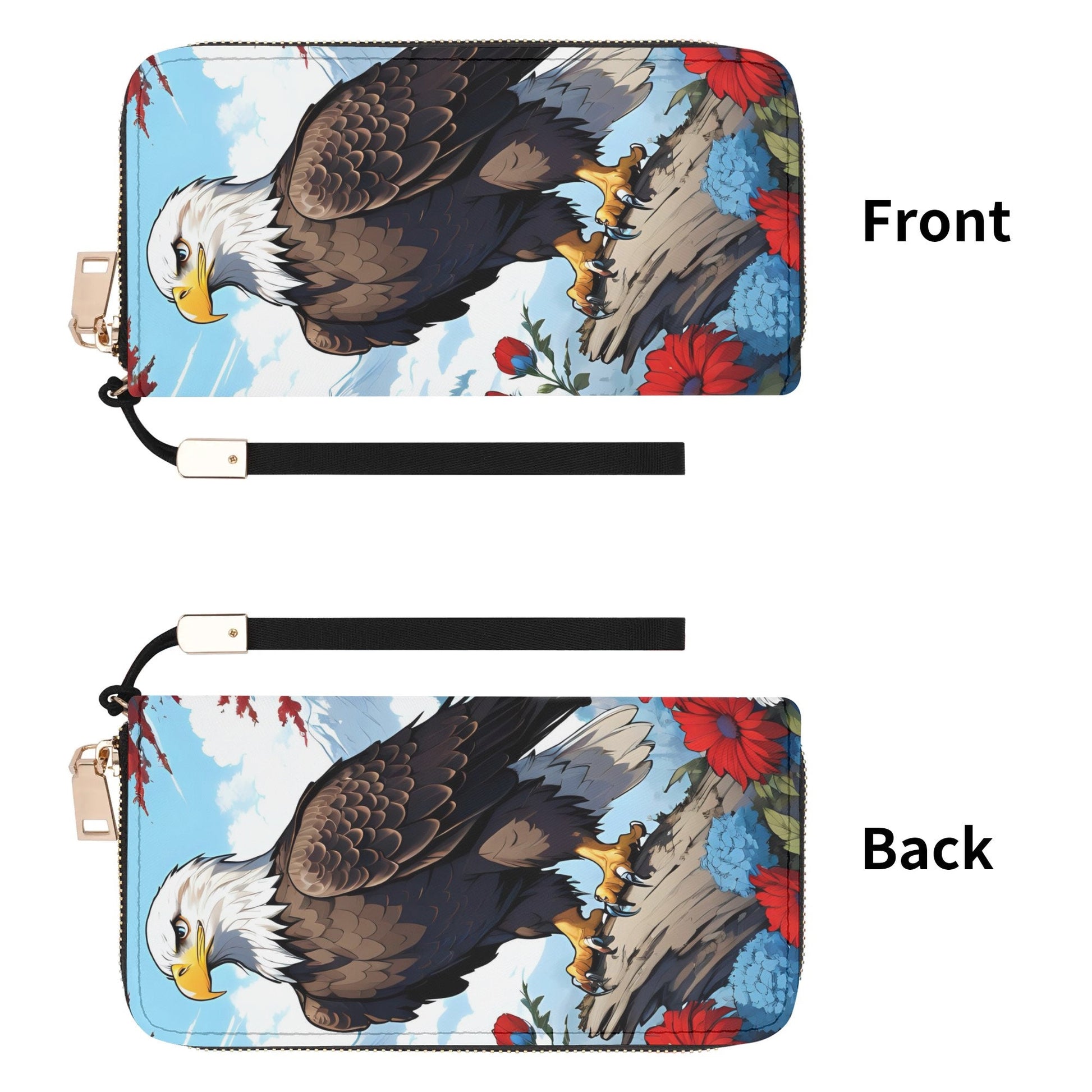 Bald Eagle Leather Zipper Wristlet Wallet