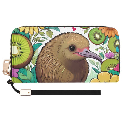 Kiwi Bird Leather Zipper Wristlet Wallet