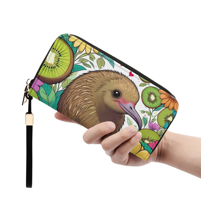 Kiwi Bird Leather Zipper Wristlet Wallet