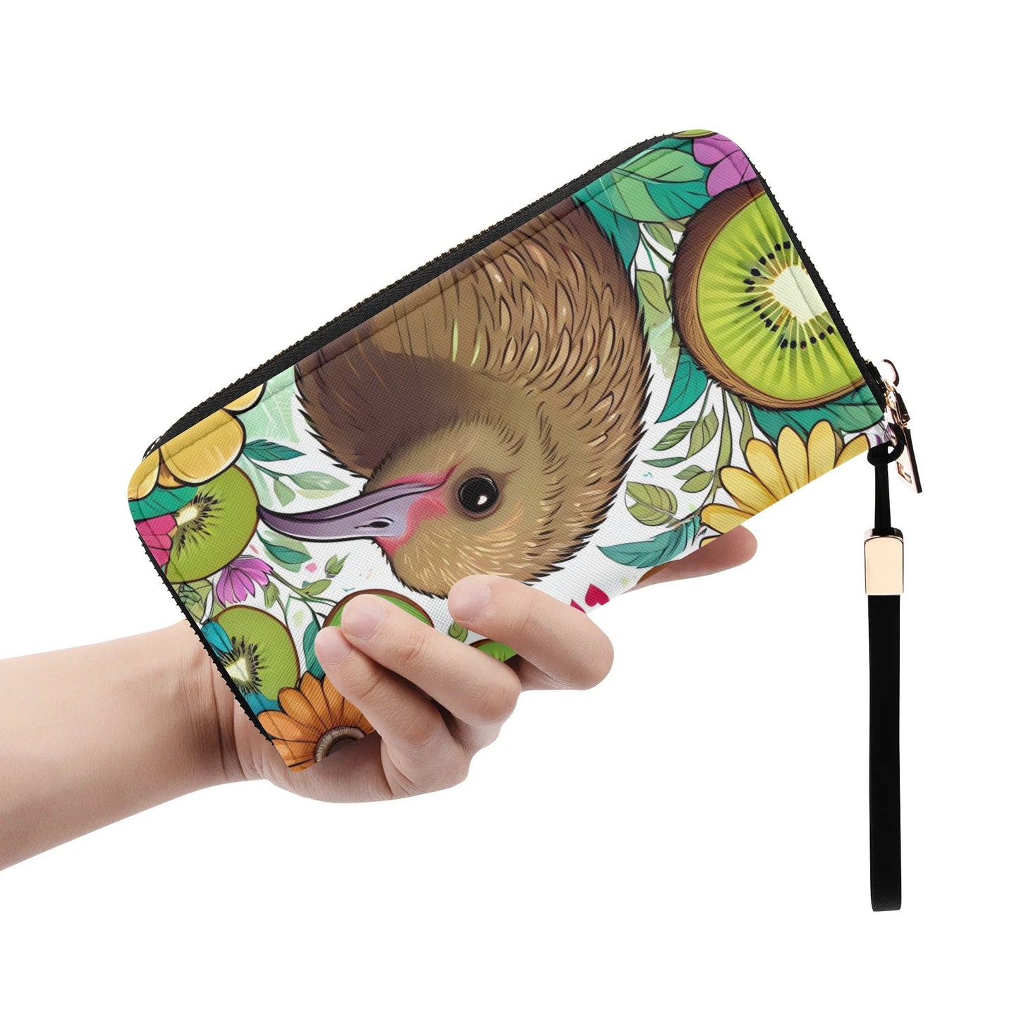 Kiwi Bird Leather Zipper Wristlet Wallet