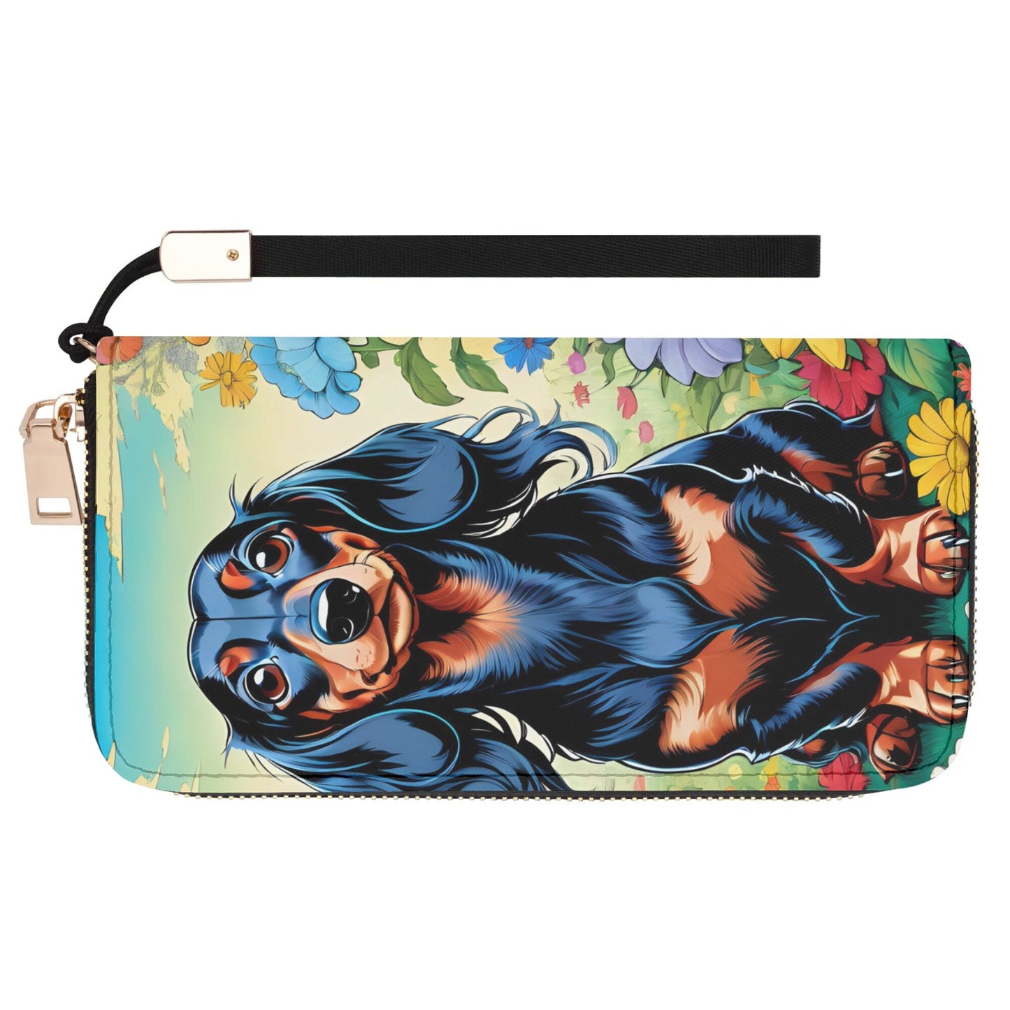 Dachshund Leather Zipper Wristlet Wallet