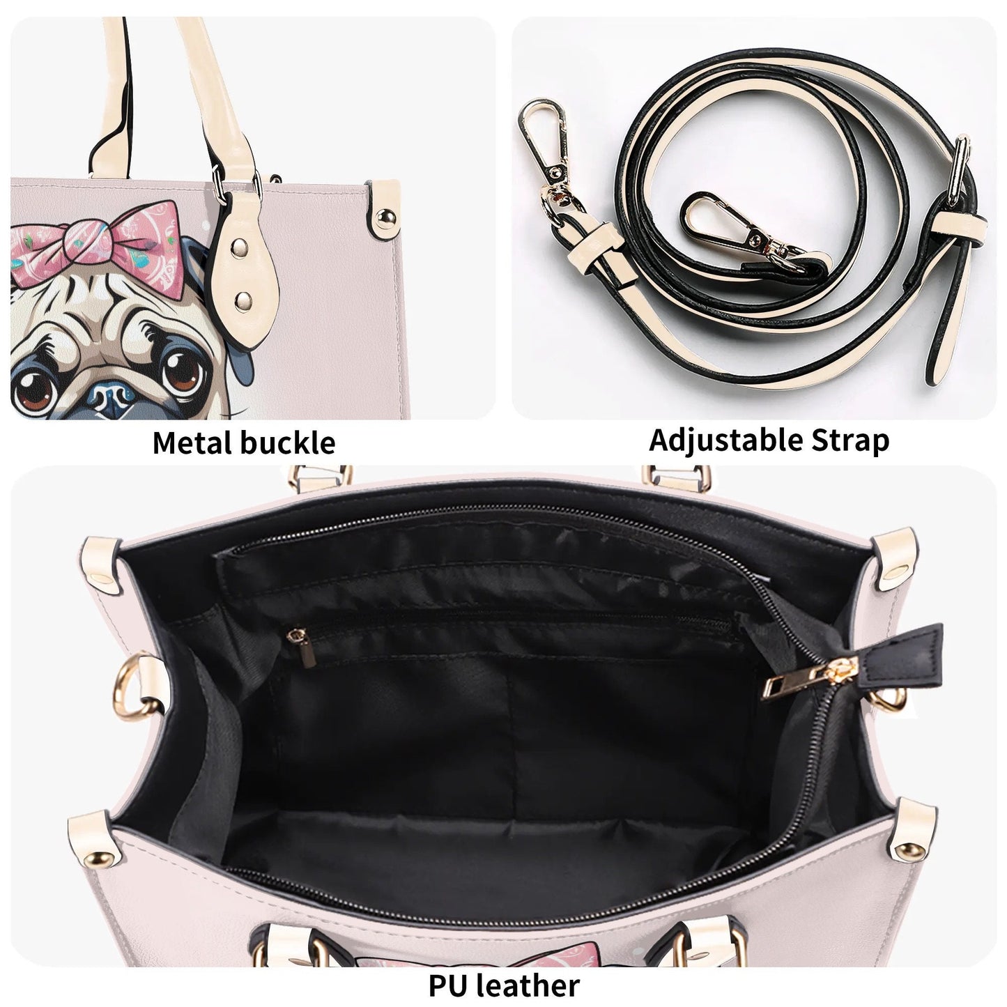 Pug Women PU Leather Handbag