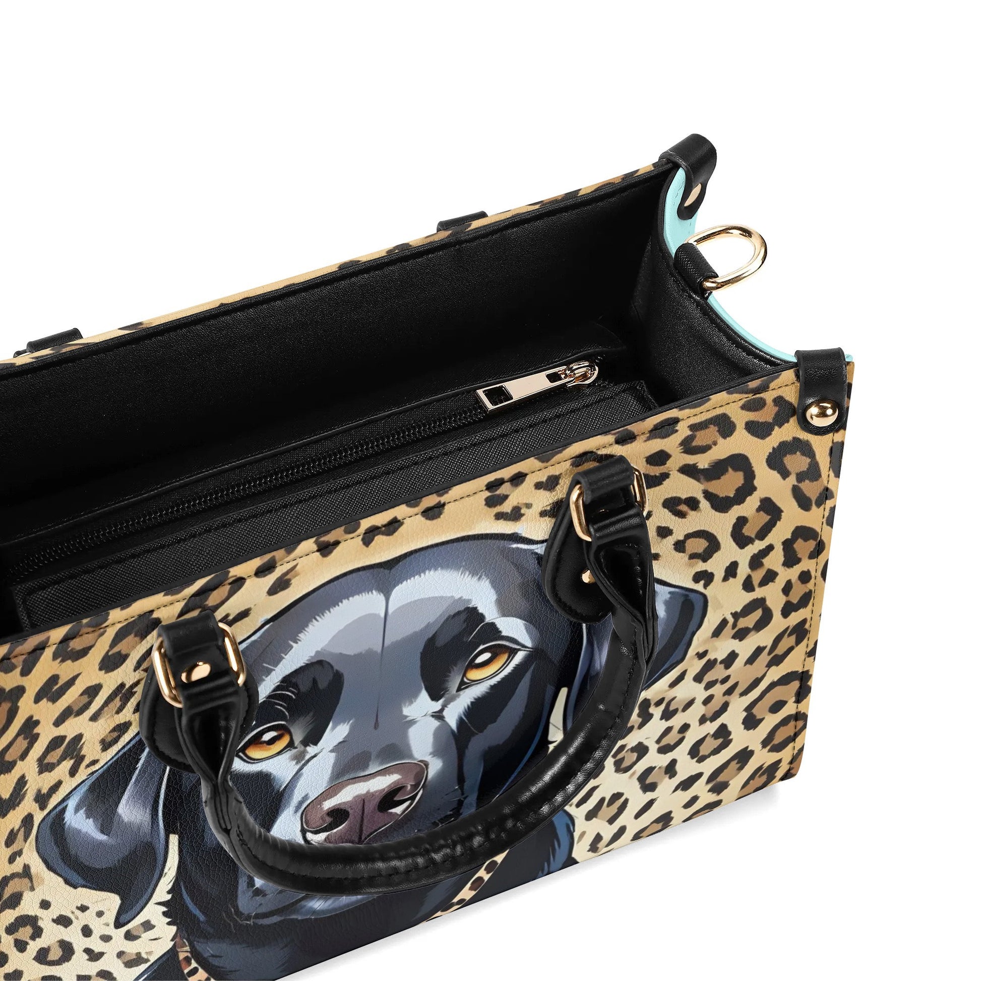 Labrador Dog Cheetah Leopard Print Women PU Leather Handbag