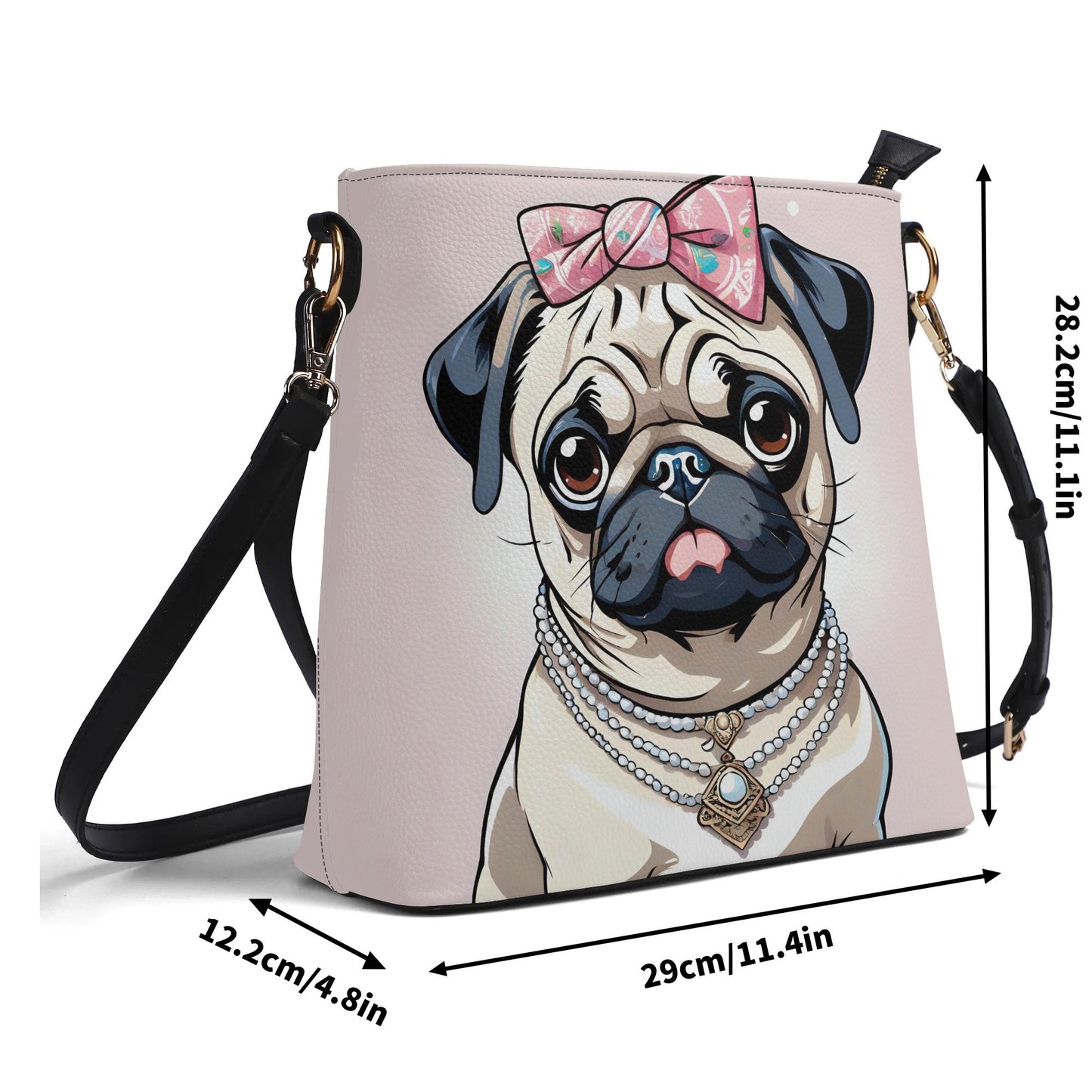 Pug Pink Women's PU Bucket Bag Shoulder Bag