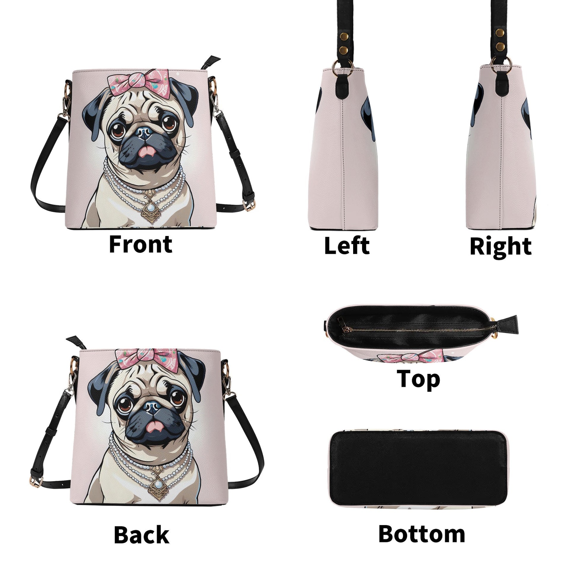 Pug Pink Women's PU Bucket Bag Shoulder Bag