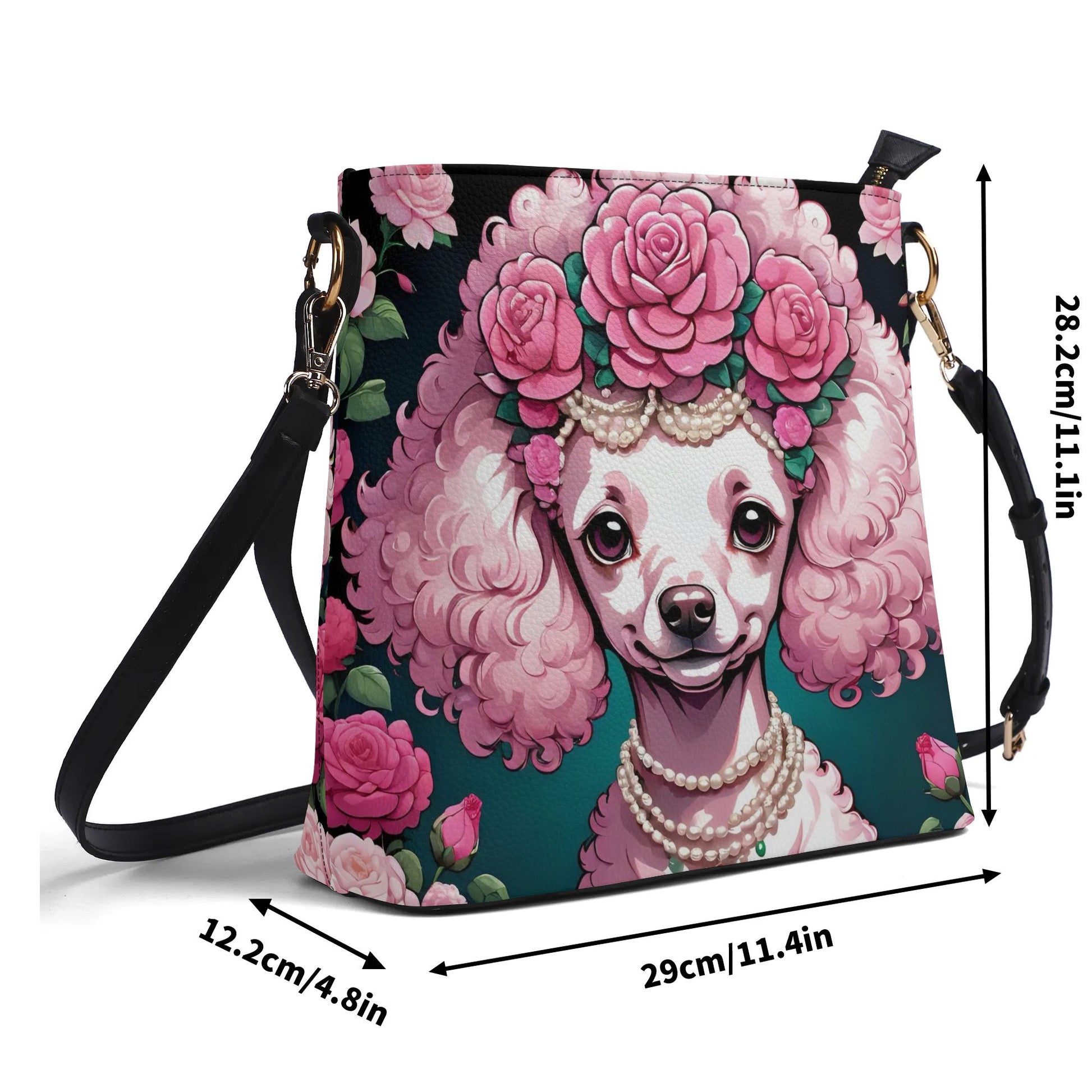 Pink Poodle Women's Zipper Bucket Bag Shoulder Bag