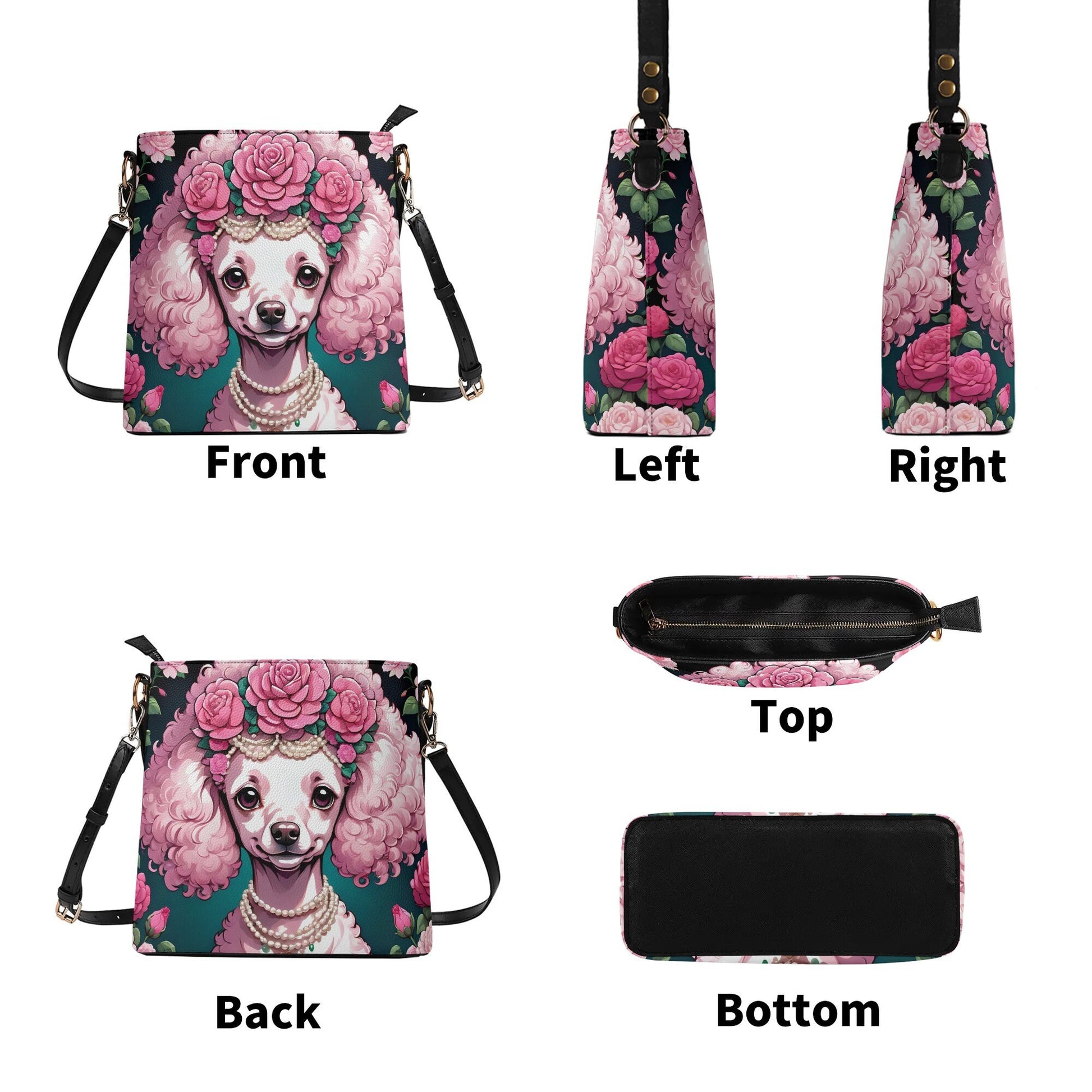 Pink Poodle Women's Zipper Bucket Bag Shoulder Bag