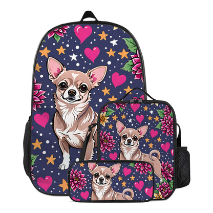 Chihuahua backpack, chihuahua lunch bag, chihuahua pencil case, school supplies