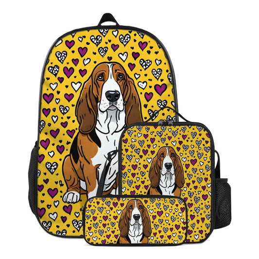 Basset Hound backpack, basset hound lunch bag, basset hound pencil bag