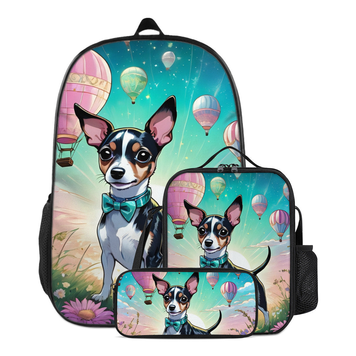 Rat terrier backpack, rat terrier lunch bag, rat terrier pencil case