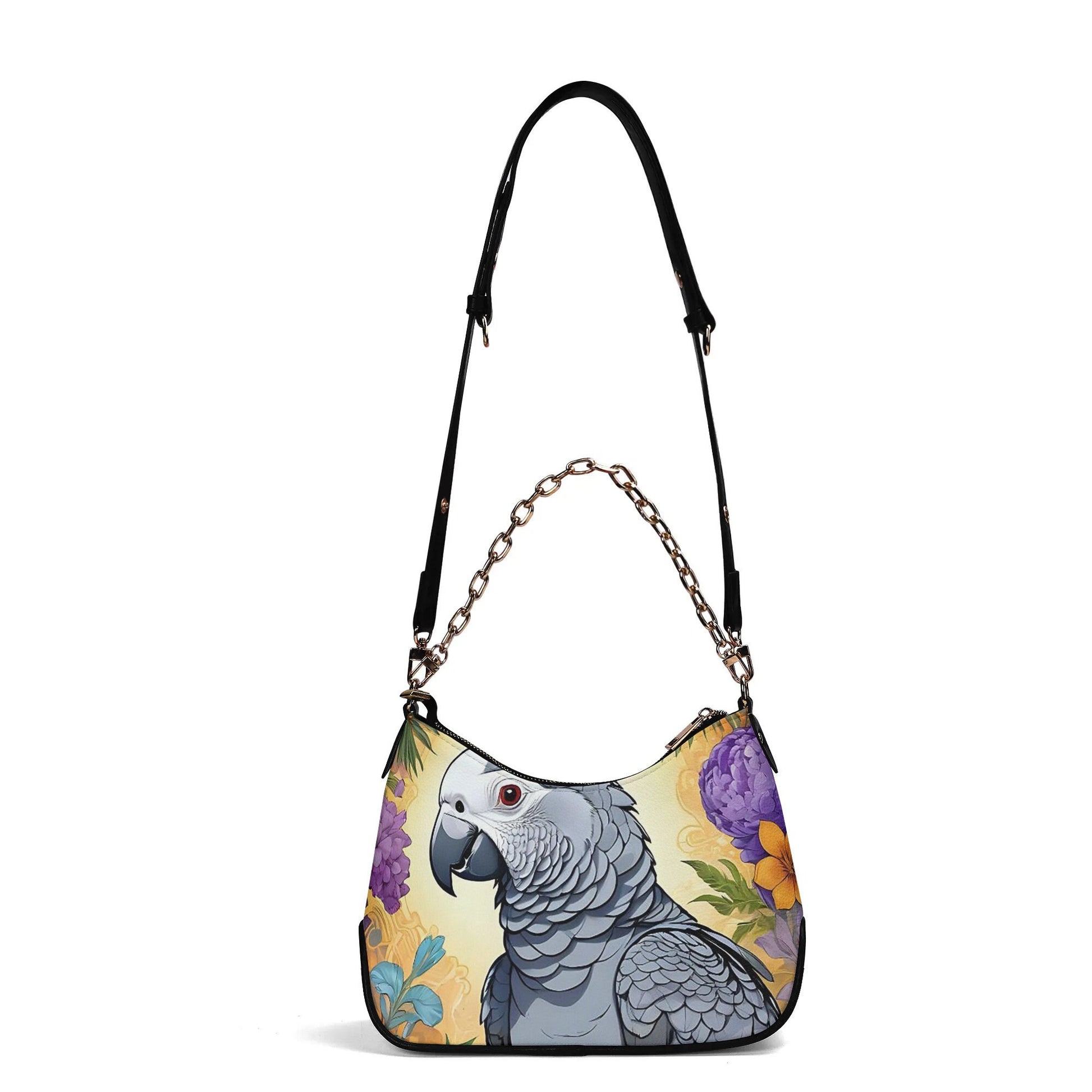 African Grey Cross-body Bag With Chain Decoration