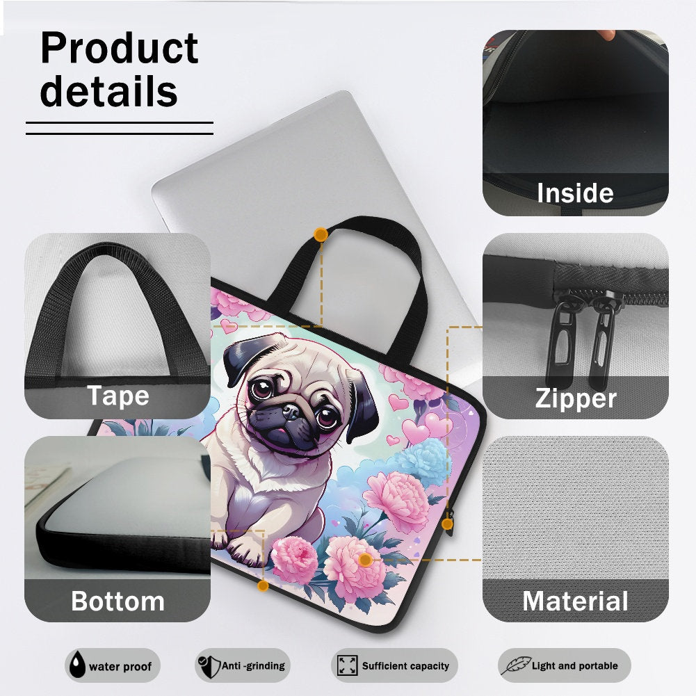 Cute Pug Laptop Sleeve Bag with handles