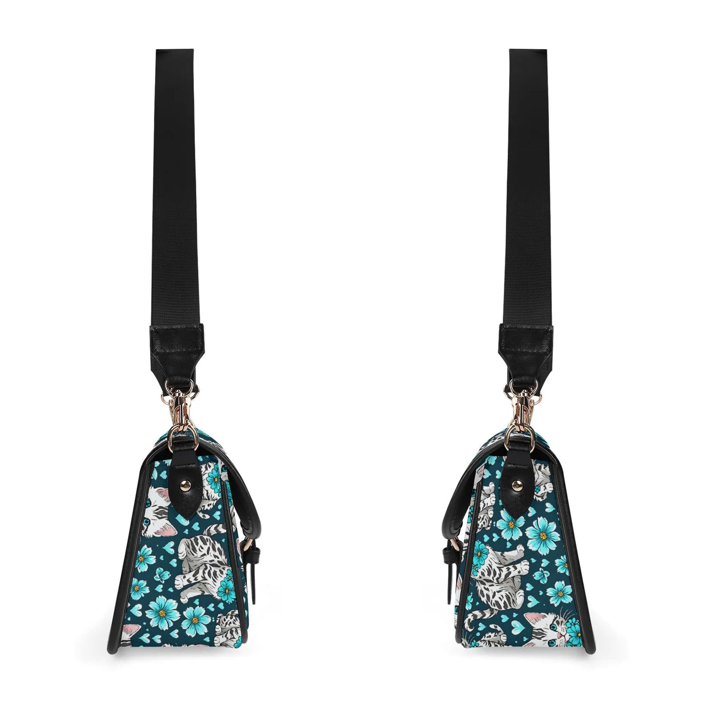 Kittens blue flowers Women's PU Chain Shoulder bags