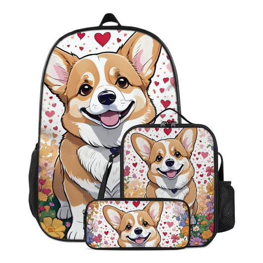 Corgi backpack, corgi lunch bag, corgi pencil case, corgi school supplies