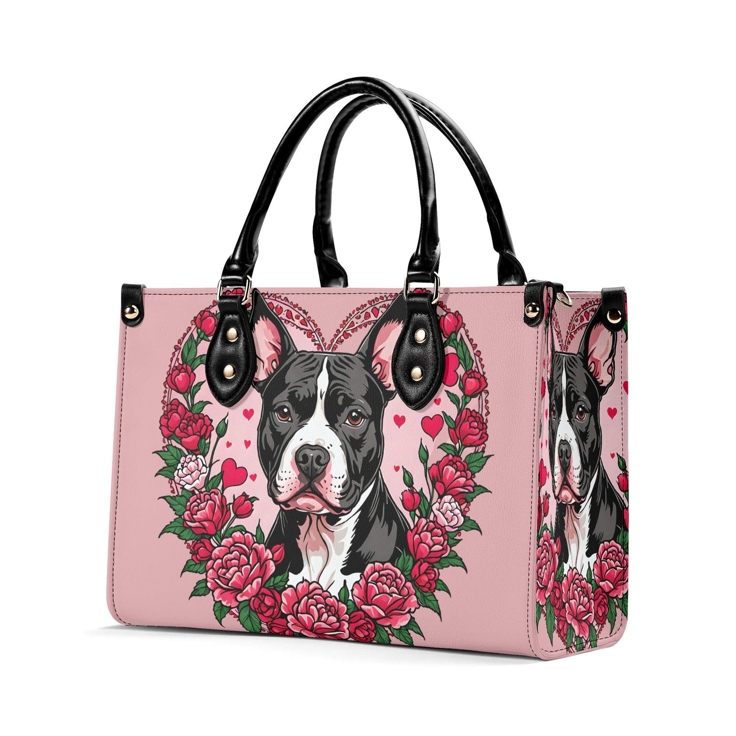 Pitbull Heart Pink Women PU Leather Handbag