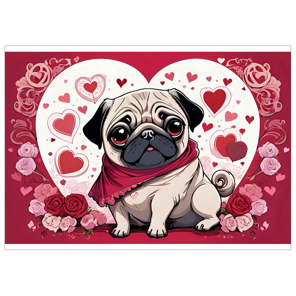Pug Valentine Love Flat Cards Hearts
