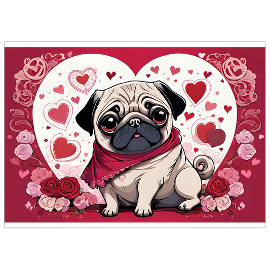 Pug Valentine Love Flat Cards Hearts