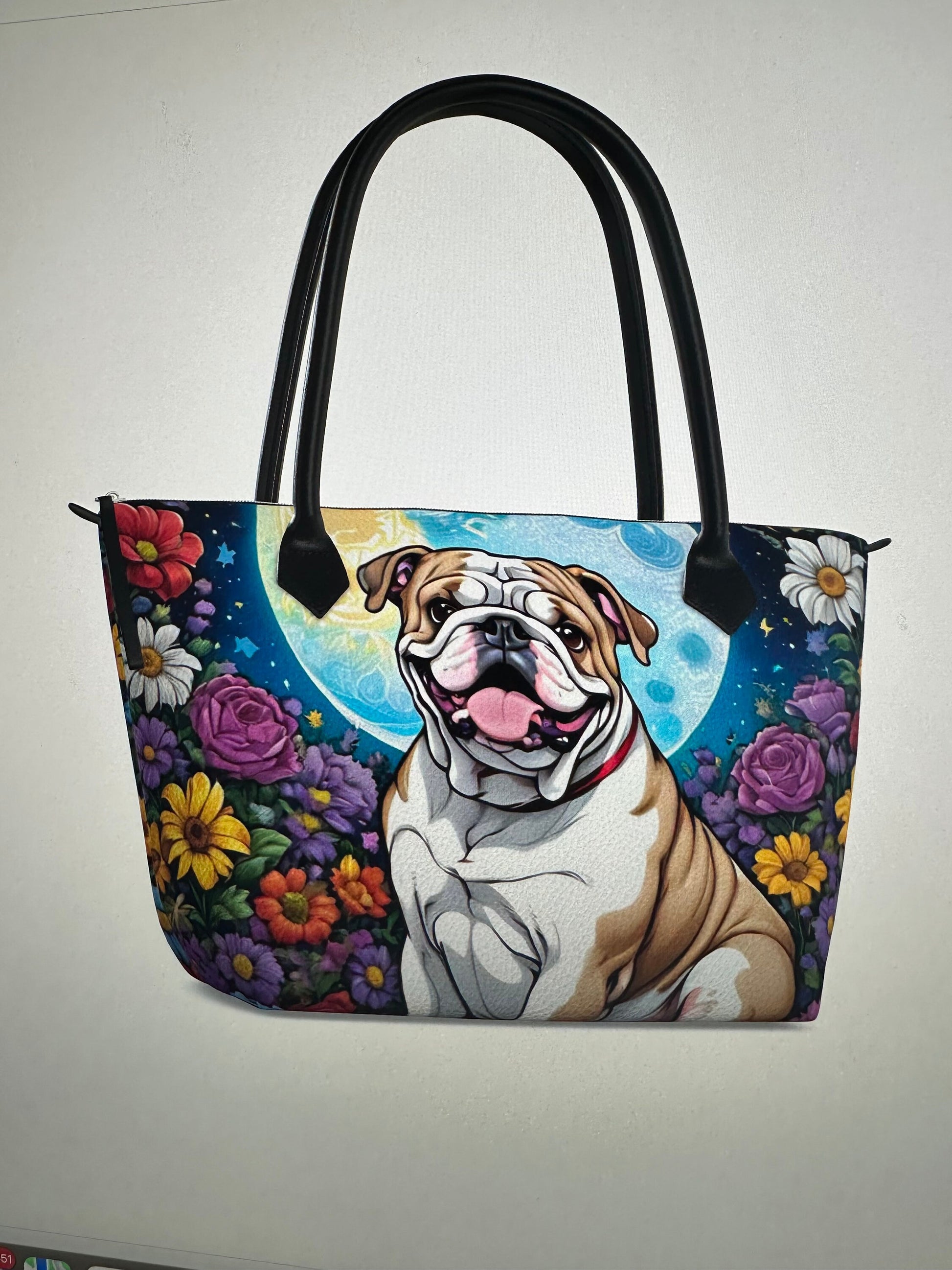 English bulldog tote bag purse Napa leather