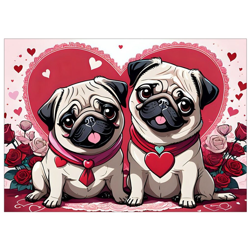 Pug Love Flat Cards Valentine Day Cards