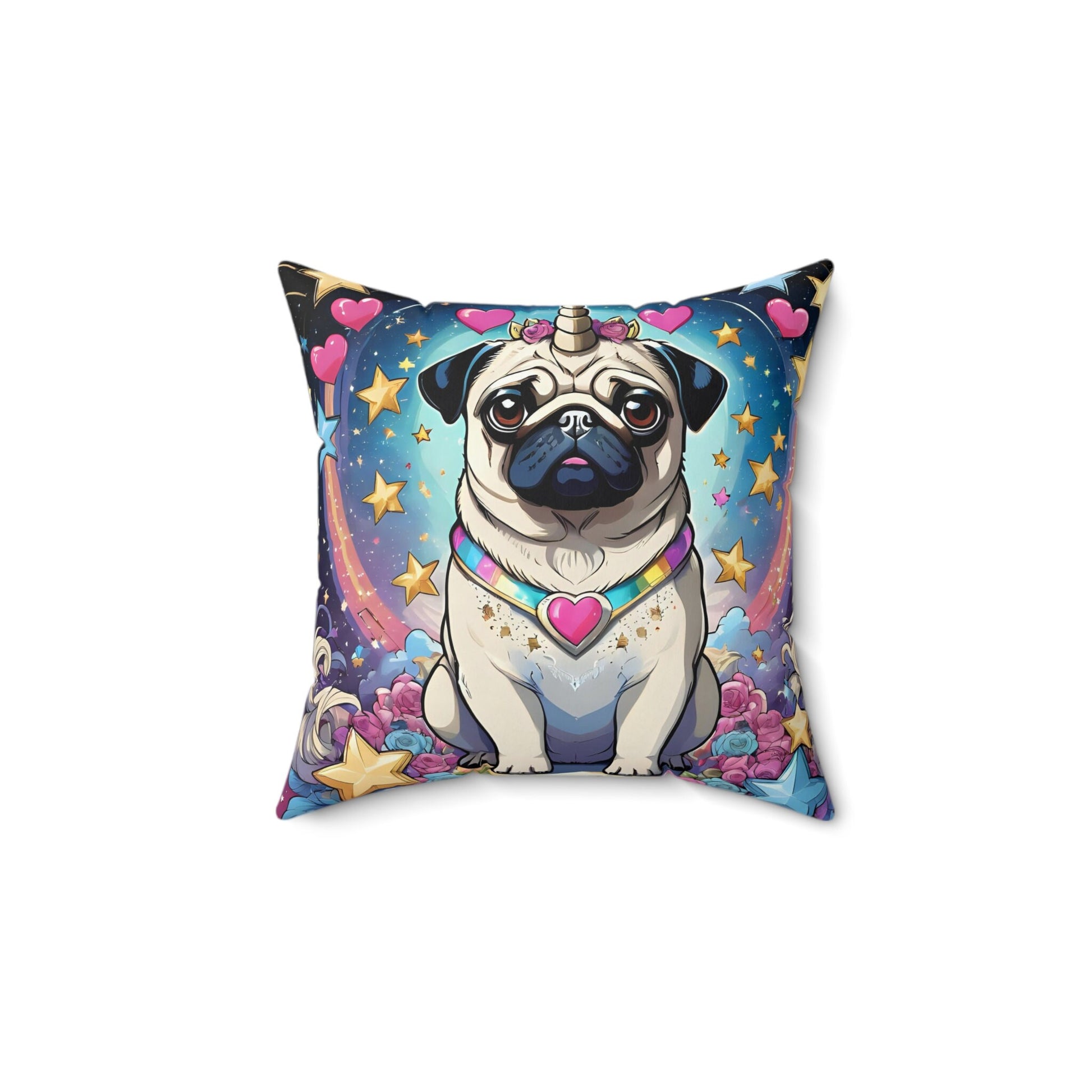 Unicorn Pug Faux Suede Square Pillow