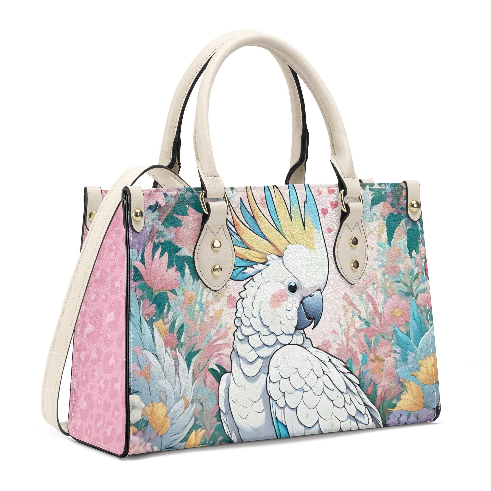 Cockatoo Parrot Comfortable PU Leather Handbag For Her,Durable Faux Leather Cross-body For Girls,Functional Tote Bag Office