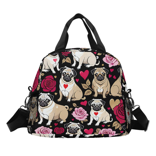 Pug lunch bag dog Portable Polyester Lunch Bag For Women,Stable Placement Snack Bag For Students,Collapsible Food Bag Gym