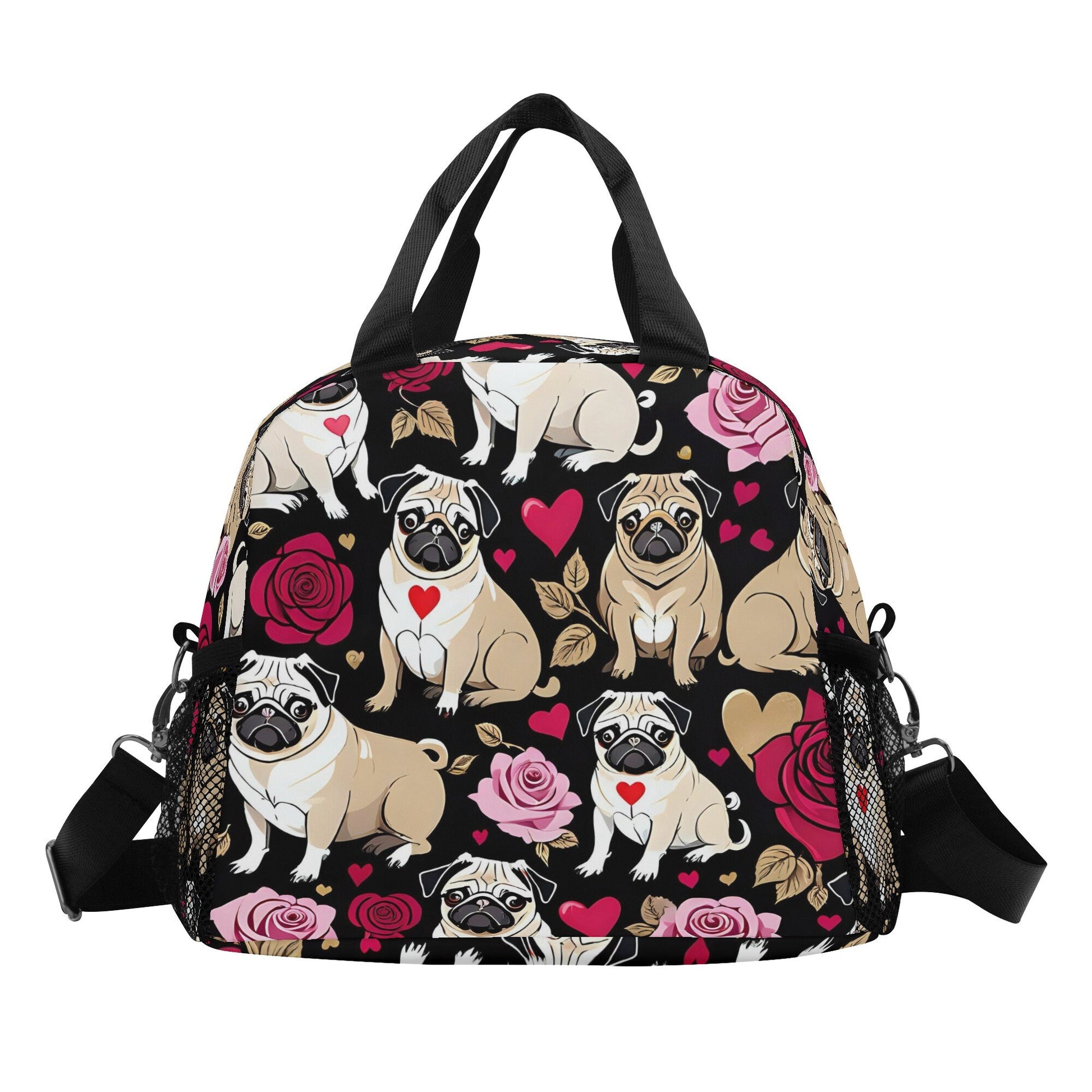 Pug lunch bag dog Portable Polyester Lunch Bag For Women,Stable Placement Snack Bag For Students,Collapsible Food Bag Gym