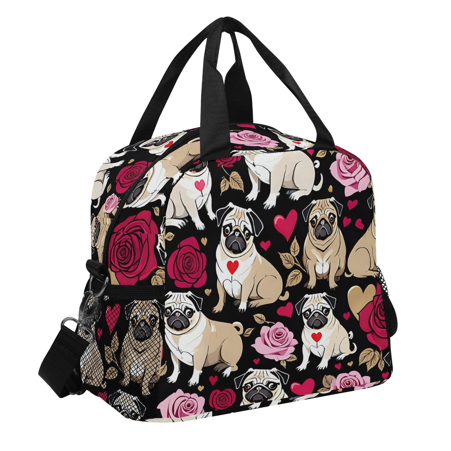 Pug lunch bag dog Portable Polyester Lunch Bag For Women,Stable Placement Snack Bag For Students,Collapsible Food Bag Gym